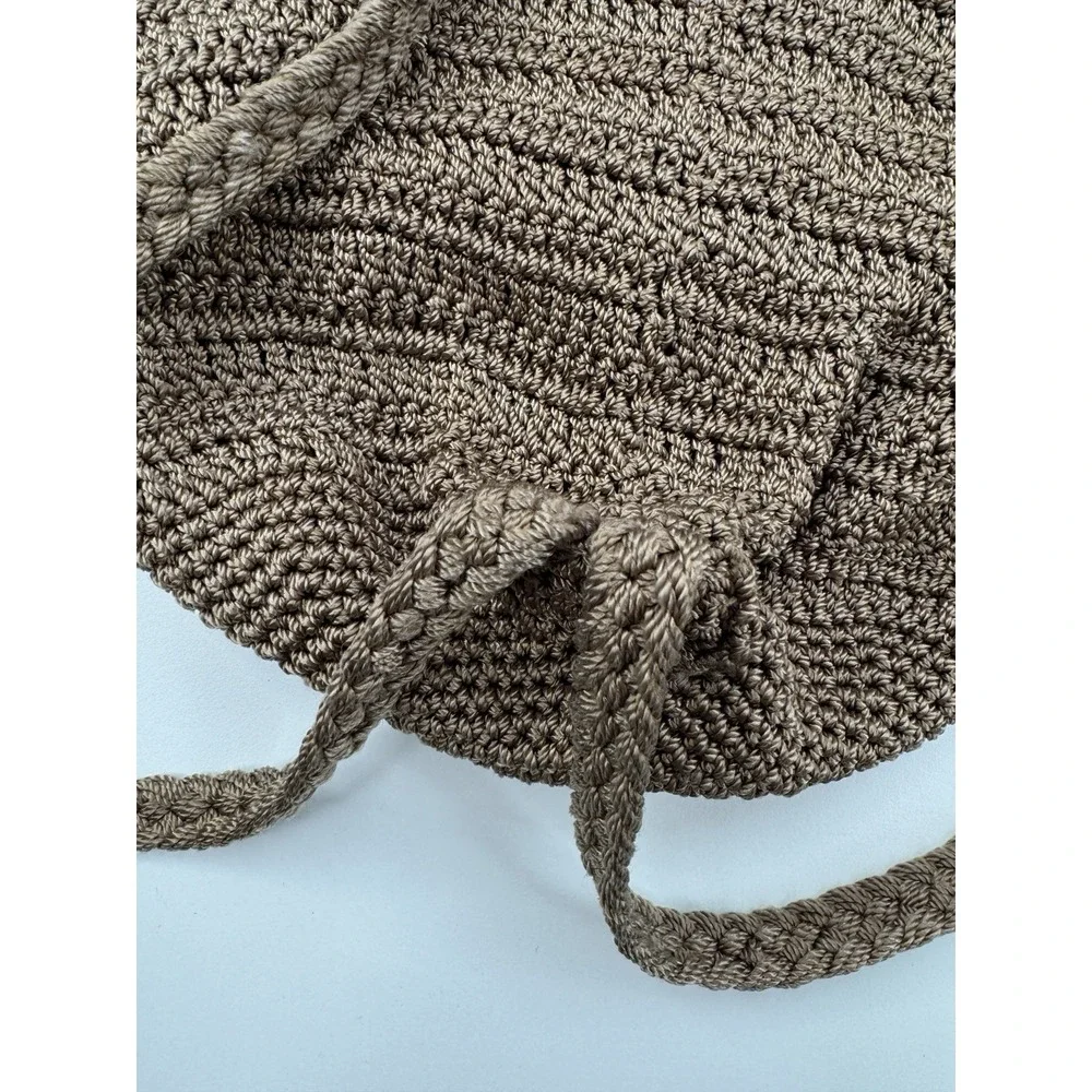 Y2K Crochet Hobo Backpack Purse Brown Boho 90s Festival Bucket Crochet Knit